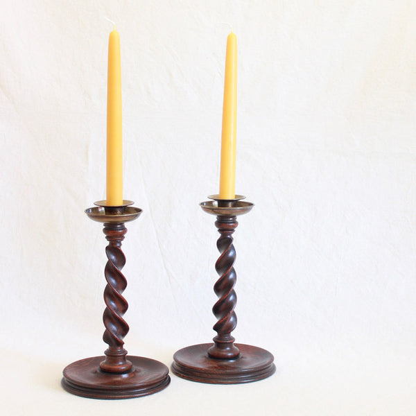 Arts & Crafts Wooden Candlesticks - Closed Barley Twist, Tall - Sold Individually - Juniper & Bliss