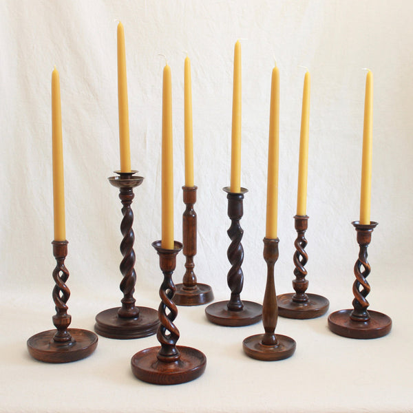 Arts & Crafts Wooden Candlesticks - Closed Barley Twist, Tall - Sold Individually - Juniper & Bliss